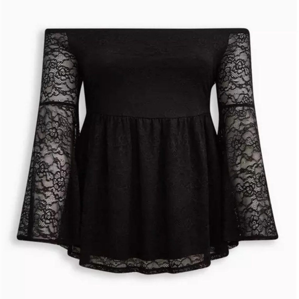 New! Torrid sz 3 Stretch Lace Off-Shoulder Bell Sleeve Babydoll Top 3X‎